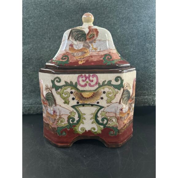 Ginger Jar Vintage Ceramic Asian Vase Rooster Floral Porcelain Vase - Picture 3 of 15